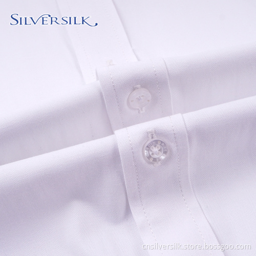 Breathable Herringbone White TC Long Sleeve Wedding Shirts
